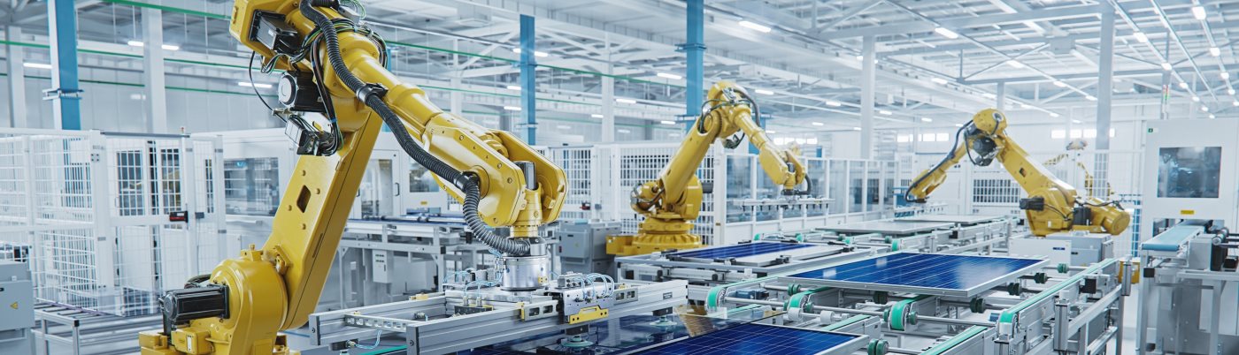 Robotic machinery in a factory