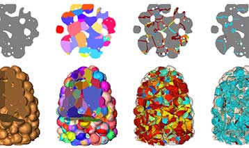 Four colourful 3D blobs with a colour 2D xray of each.